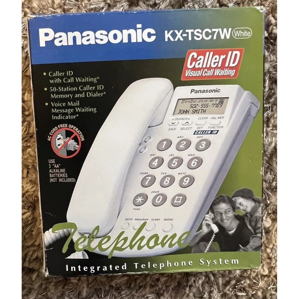 Panasonic KX-TSC7W White Corded Phone Caller ID  Speed Dial Visual Call Waiting